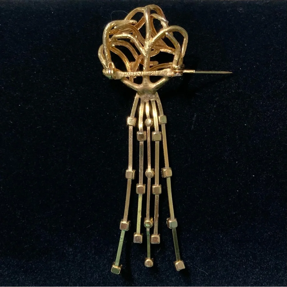 Vintage Made in Austria Blue Rhinestone Gold-tone Swirl Dangle Fringe Design 4